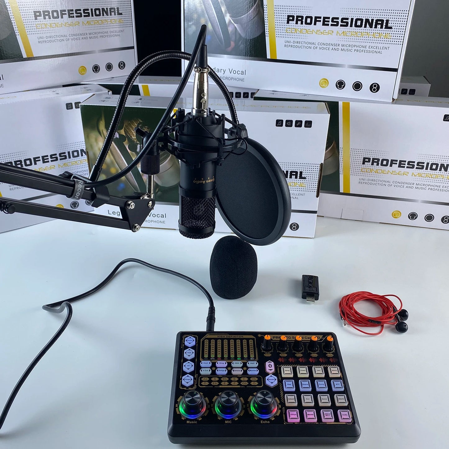 GAM-800R Professional Condenser Microphone R8 Sound Card Set for Webcast Live Recording