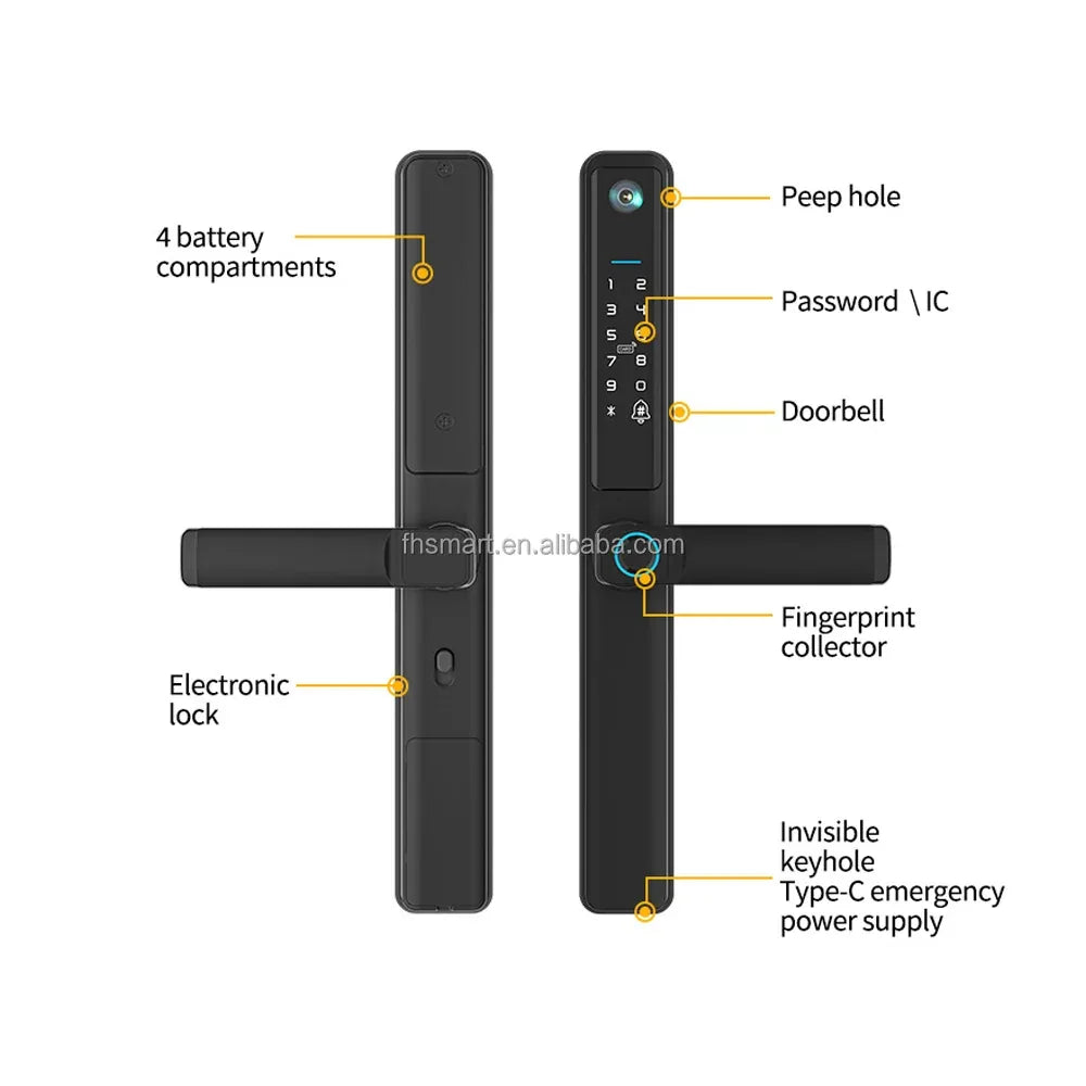 OutdoorTuya Wifi App Camera Aluminum Door Smart Lock 35mm Slim Sliding Frame Door Lock Biometric Fingerprint Electronic Lock