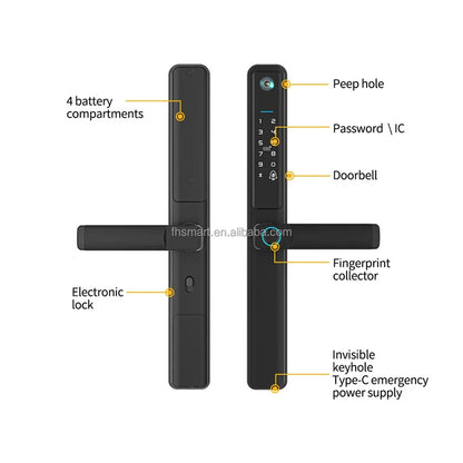 OutdoorTuya Wifi App Camera Aluminum Door Smart Lock 35mm Slim Sliding Frame Door Lock Biometric Fingerprint Electronic Lock