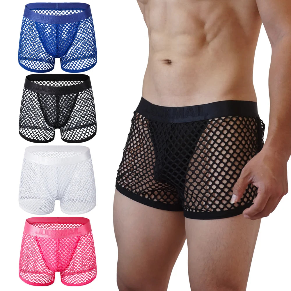 Boxer Sexy Breathable Knitted Big Mesh Translucent Fashionable Erotic Men's Trunks Underwear Daily Casual Home Wear Shorts
