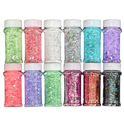 US Warehouses High Flash Spring Chunky Glitter 24 Color Bottle Set for Diy Makeup Manicure Handcrafted Cups Gift-making and More