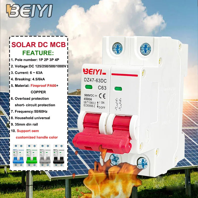 Best Price DC Circuit Breaker DZ47-63 DC1000V Twin Pole 6ka Solar 63 Amp Dc Breaker Mcb for Solar System