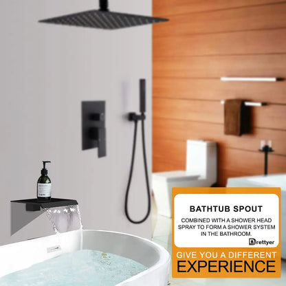 In Wall Concealed Basin Faucet Matte  Black  Waterfall Split Faucet All Copper Main Body Faucet