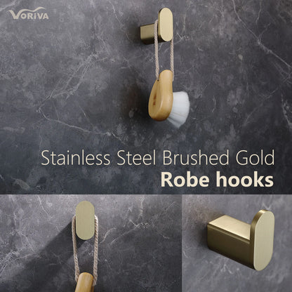 Modern Heavy Duty Wall Mount 304 Stainless Steel Brushed Gold Towel Hook Single Robe Hook Coat Hook for Bathroom Accessories