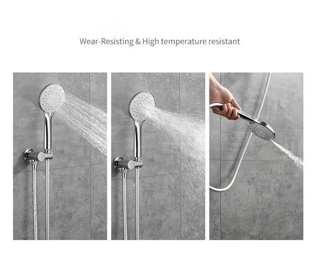 Modern Round Wall Mounted Concealed Rainfall Bathroom Shower Faucet Mixer Kit Set Column System
