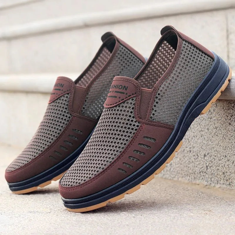 Summer  Beijing Cloth Shoes Breathable Casual  Elderly Shoes One Step Mesh  Men's Casual Shoes
