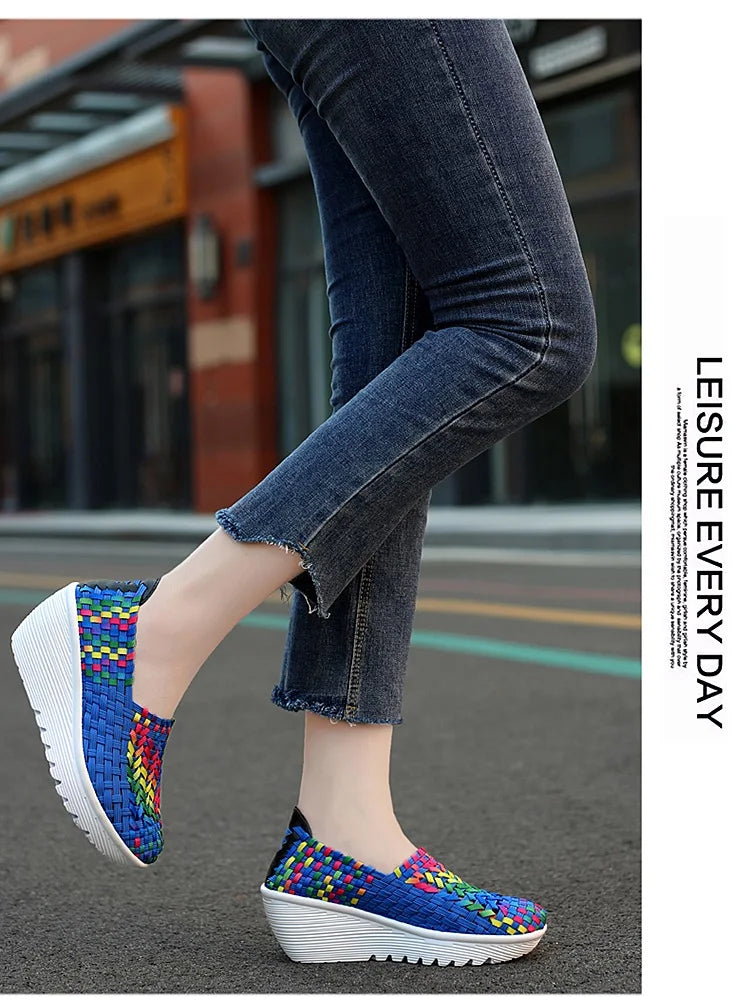 New Women Sneakers Summer Casual Shoes Woven Flat Platform Women's Shoes Breath Loafers Lady Footwear Soft Zapatos Plus Size 42