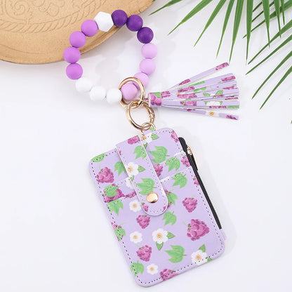 2025 New Fruit  Pattern Leather  Bracelet Fringe Key Chin Card Bag Document Wrist Portable Keychain  Zipper Card Holder Wallet