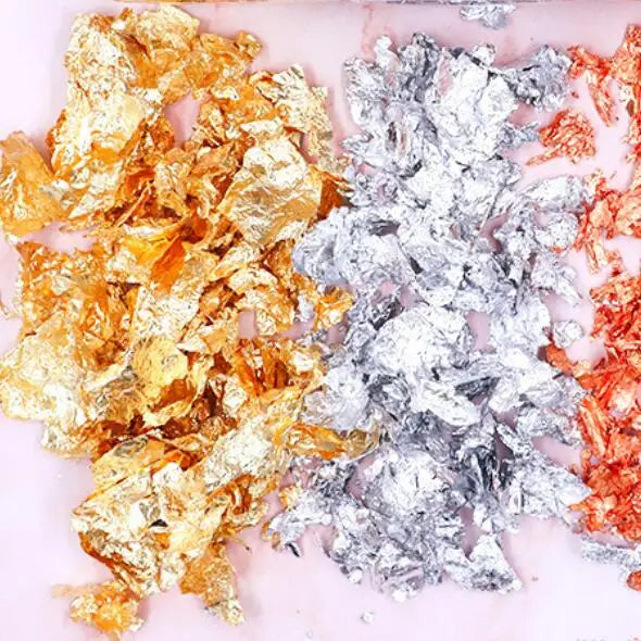 Nail Gold Foil Flakes for Resin Gilding Metal Gold Silver Leaf Flakes for Nails Art Slime-for Diwali Graduation Decorations 1kg