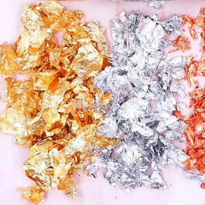 Nail Gold Foil Flakes for Resin Gilding Metal Gold Silver Leaf Flakes for Nails Art Slime-for Diwali Graduation Decorations 1kg