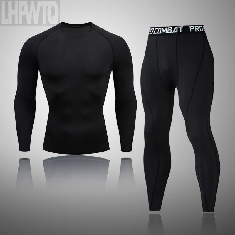 Men's Thermal Underwear Set MMA Tactics Leggings Solid Color Costume Compress Fitness Long Johns Men Winter Brands  Men