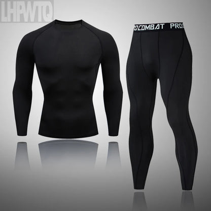 Men's Thermal Underwear Set MMA Tactics Leggings Solid Color Costume Compress Fitness Long Johns Men Winter Brands  Men