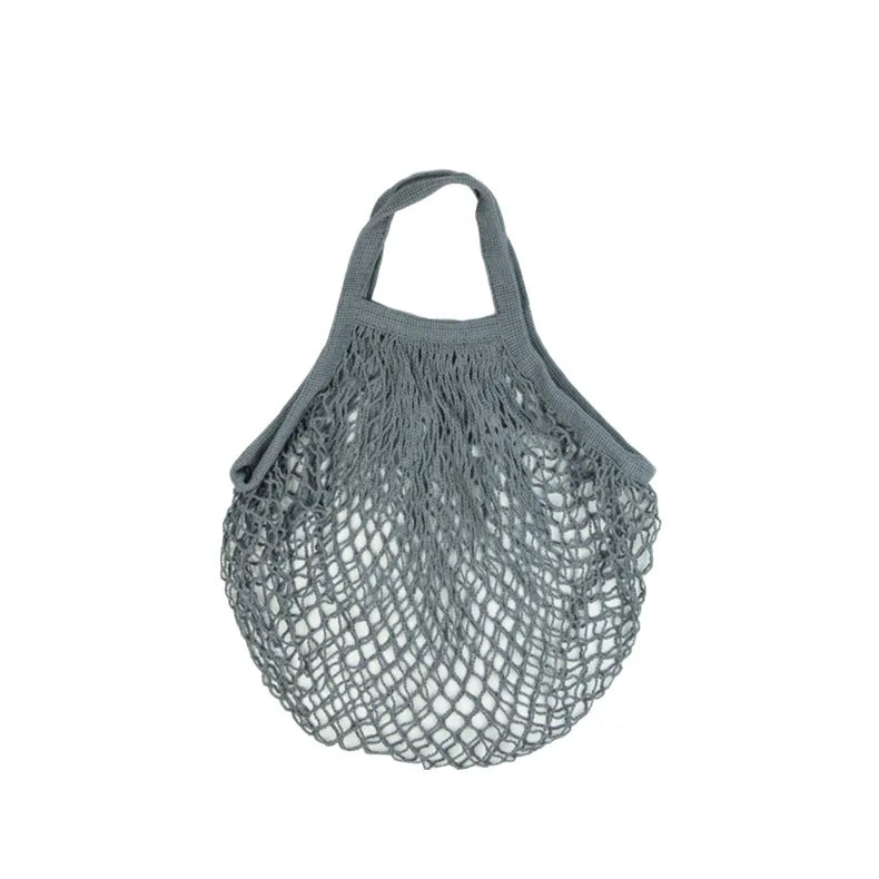 Recycled Reusable Cotton String Mesh Net Shopping Bag Long Handle Fruit Vegetable Grocery Produce Tote for Daily Life Letter