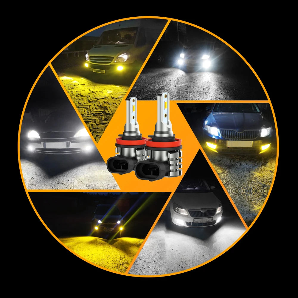 AUXITO 2Pcs L6 LED H8 H11 Yellow White Fog Light Dual Color 3000K 6000K Canbus DRL Daytime Running Light Bulb Fog Lamp 12V CSP