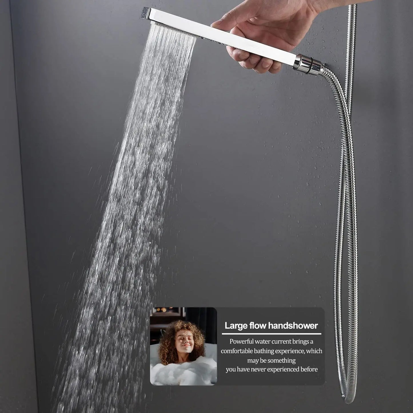 16 Inch Ceiling Mount Shower Faucet Combo Set Triple Handle Square Shower Head Thermostatic Faucets Brass Polished Finish 5 Year