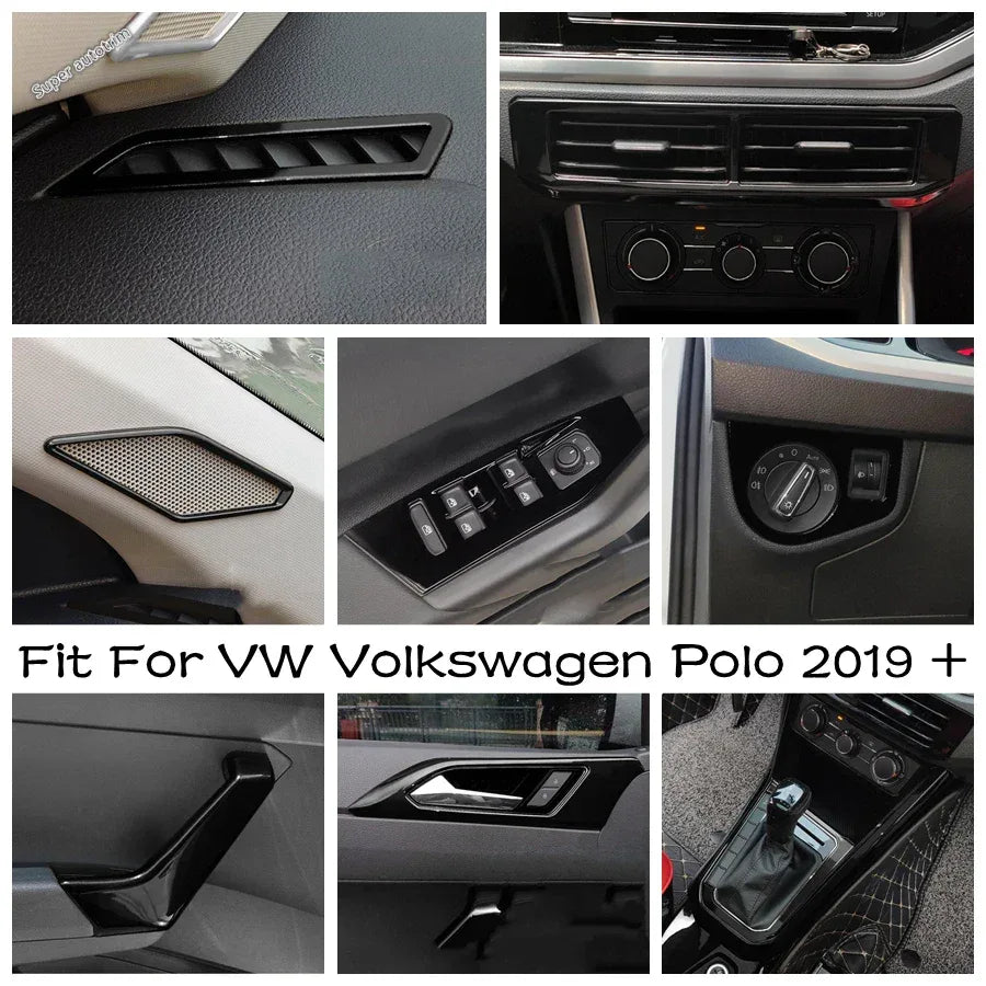 Center Control Gear Shift Panel Inner Door Armrest Handle Cover Trim Black Fit For VW Volkswagen Polo 2019 - 2023 Accessories