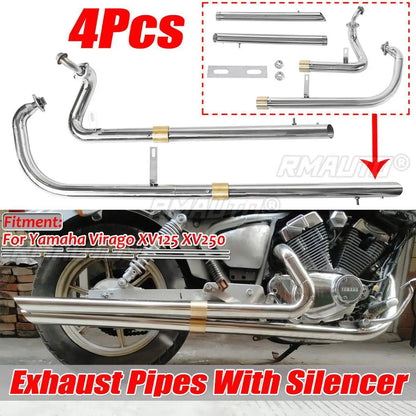 Motorcycle Long Exhaust Muffler Pipe Full System + Silencer for Yamaha Virago XV125 XV250 Moto Stainless Steel Exhaust Pipes