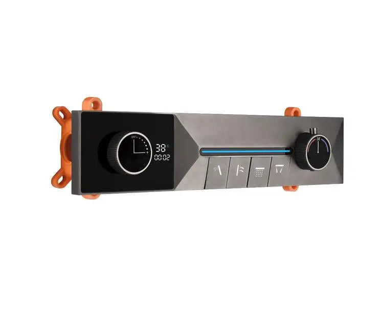 4 Way Shower Diverter Valve Digital Temperature Display Control Mixer Valve Modern Push Button Shower Faucet Valve