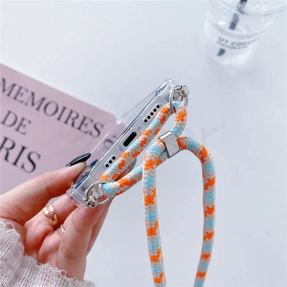 Necklace Lanyard Strap Chain Phone Case For iPhone 16 15 14 13 Pro Max 12 11 XS X XR Mini 7 8 Plus Transparent Soft Rope Cover