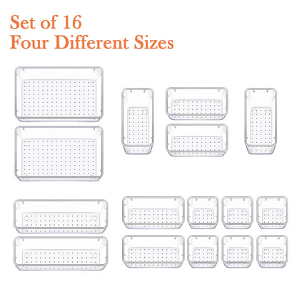 16pcs Kitchen/bathroom/office/jewelry Drawer Organizer Under Desk Drawer Organizer Set clear Storage Box