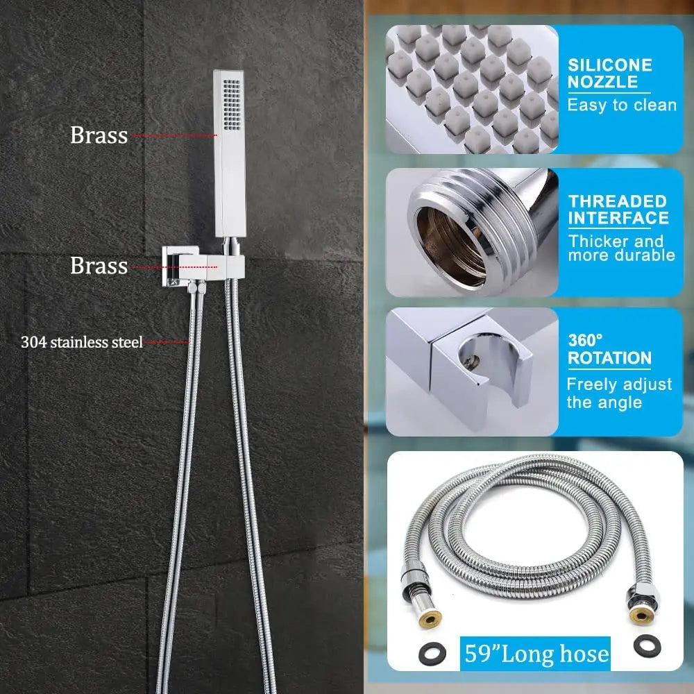 16 Inch Ceiling Mount Shower Faucet Combo Set Triple Handle Square Shower Head Thermostatic Faucets Brass Polished Finish 5 Year