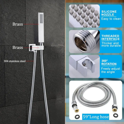 16 Inch Ceiling Mount Shower Faucet Combo Set Triple Handle Square Shower Head Thermostatic Faucets Brass Polished Finish 5 Year