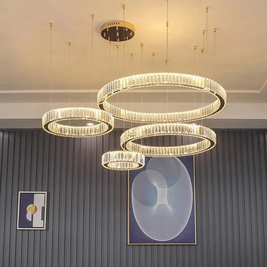 Nordic Style Custom LED Crystal Chandelier for High Ceilings Adjustable Height for Restaurant Villa Hotel Lobby Decor