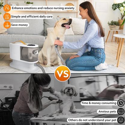 Professional 5 in 1 Pet Grooming Set Customizable 2L Dustbin Vacuum Clipper Rubber Brush Manual Power Hair Removal Dogs Cats