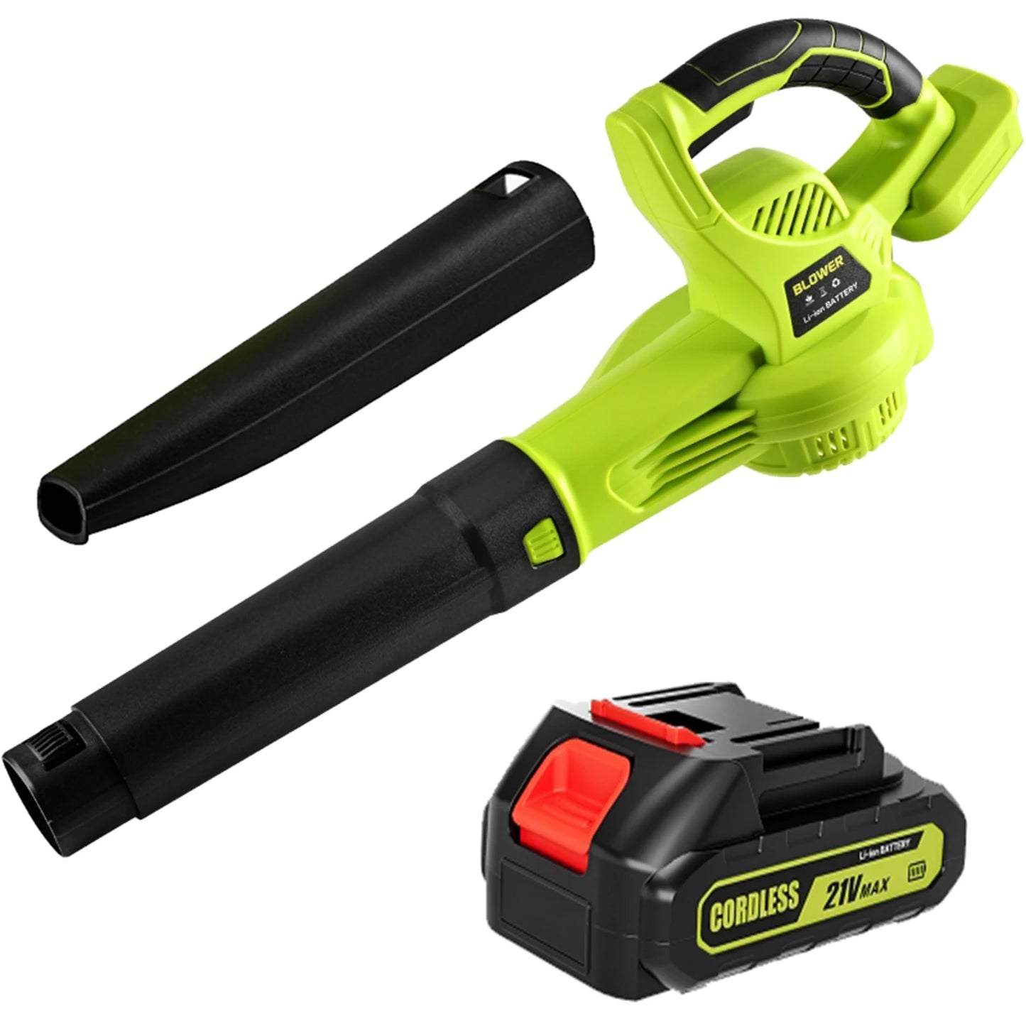 Green 21V Cordless Leaf Blower Efficient And Powerful With 2 Battery And Charger Used For Cleaning Dust And Fallen Leaves