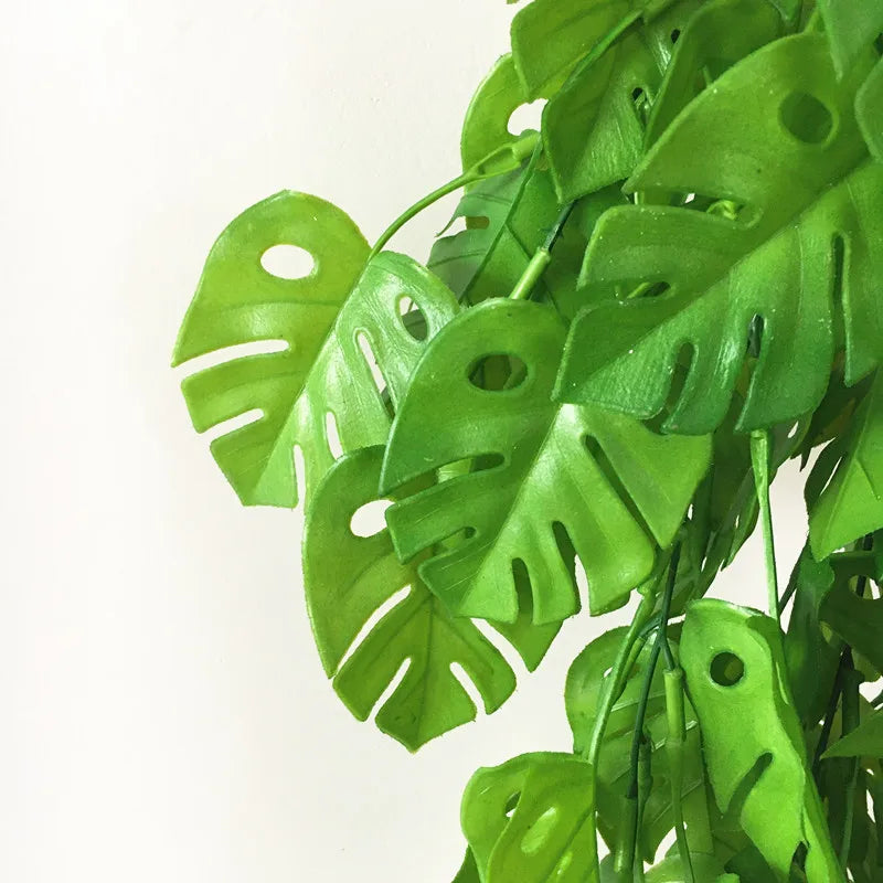 Artificial Palm Green Plants Vine Turtle Leaf Rattan Ceiling Wall Hanging Flower Maple Leaves Wedding Garden Balcony Home Decor