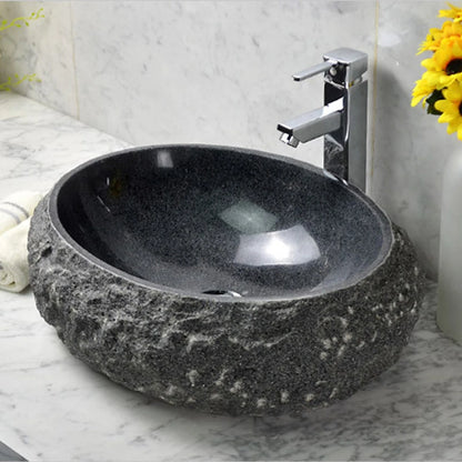 Wholesale 48cm Indoor Outdoor Natural River Lava Stone Vessel Sink Modern Traditional Oval for Bathroom Hotel Villa Hand Wash