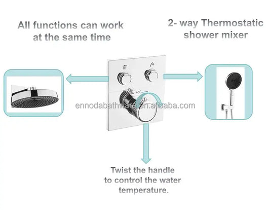 2 Way Built in Wall Concealed Mount Chrome Plated Brass Rainfall High Pressure Douche Square Thermostatic Shower Set by PDG ibma