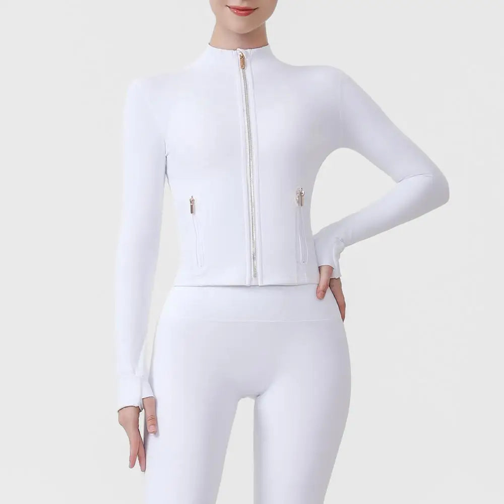 USA Oversea Warehouse Thermal Yoga Jacket Women Fleece Lined Workout Top Cold Weather Running Sportswear Outdoor Fitness Gear