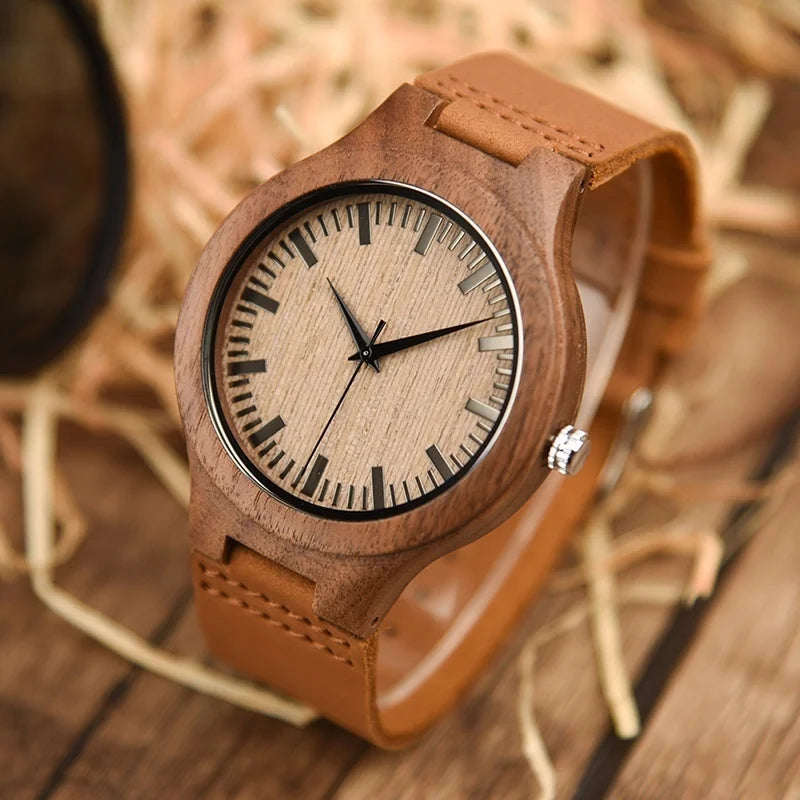 Luxurious Fashion Wooden Owl Watch with Quartz Movement Leather Strap & Pointer Dial-Party Wear for Men