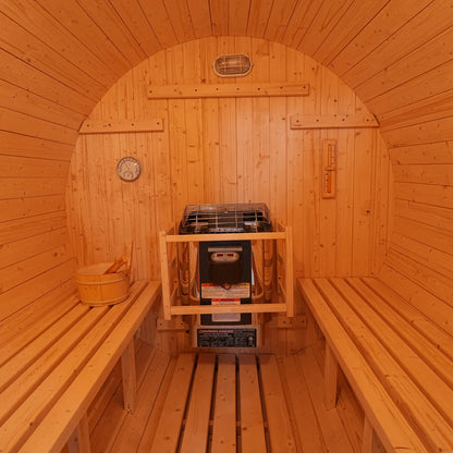 Luxury 6FT Outdoor Barrel Sauna Featuring a Panoramic Glass Front and Premium Commercial-Grade Heater