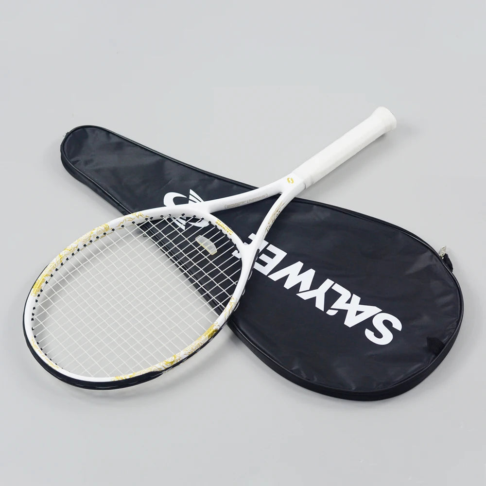 New Arrive Golden Dragon Tennis Racket with Free Bag Carbon Fiber White&Black 50-55lbs Tennis Racquets for Players
