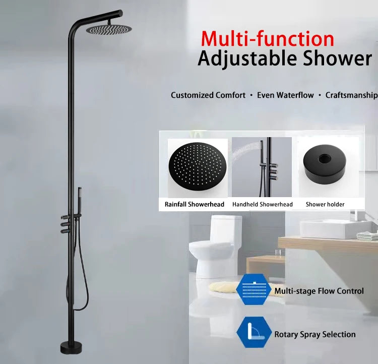Matte Black Brass Outdoor Shower Faucet Set Freestanding Poolside Outdoor Shower Faucet Freestanding Outdoor Shower Mixer