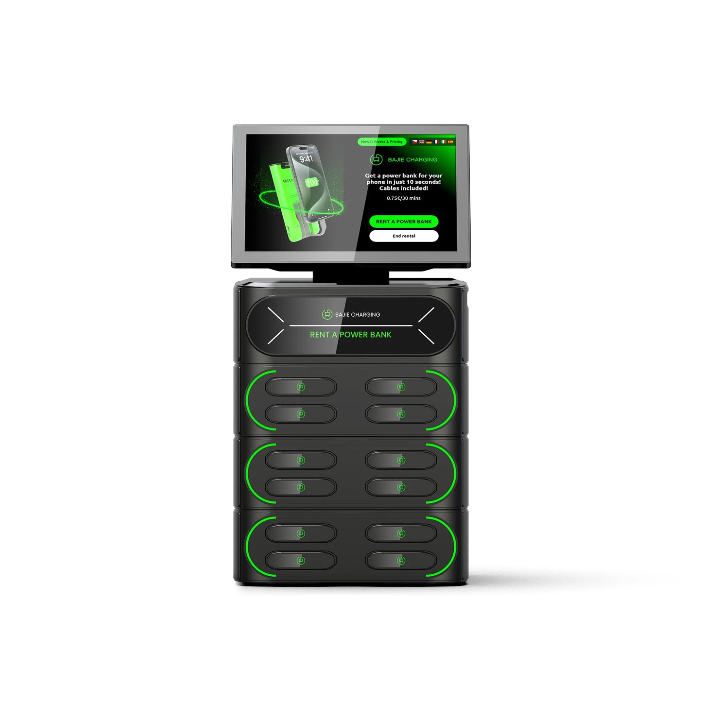 Hot Selling 12-Slot Mobile Charging Station with 10.1-Inch Touch Screen Built-in POS Card Reader Rental & Sharing Power Bank