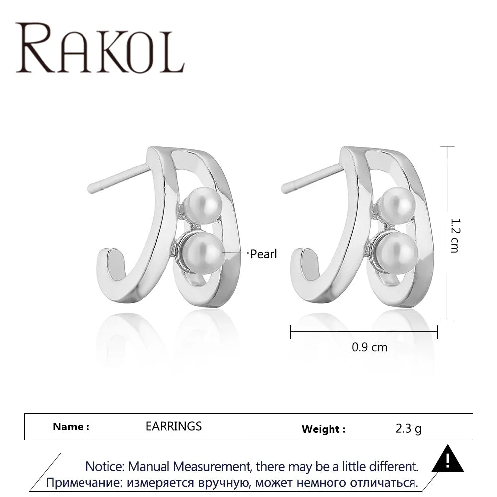 Rakol EP5587 Pretty Daily Pearl Earrings Metallic 18k Gold Plated Small Cute Stud Earrings for Girls