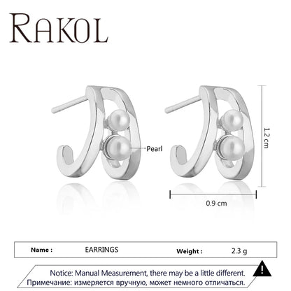 Rakol EP5587 Pretty Daily Pearl Earrings Metallic 18k Gold Plated Small Cute Stud Earrings for Girls