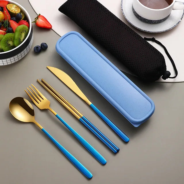 304 Tableware Set Portable Cutlery Set Dinnerware Set High Quality Stainless Steel Knife Fork Spoon Travel Flatware With Box