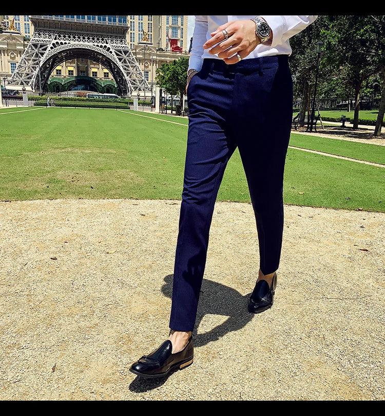 Boutique Fashion Solid Color Mens White Business Casual Suit Pants Male Slim Casual Trousers Wedding Dress Suit Pants