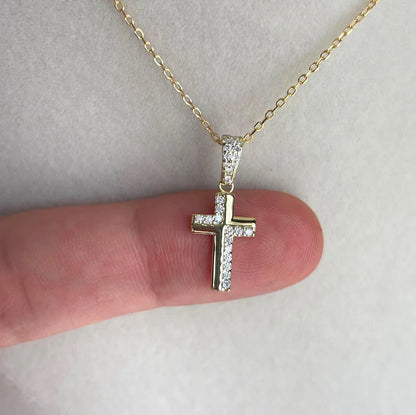 Minimalist 0.12ctw Moissanite Pave Cross Necklace Christian Religious Pendant 14K Gold Plated Cross Charm for Party Occasions