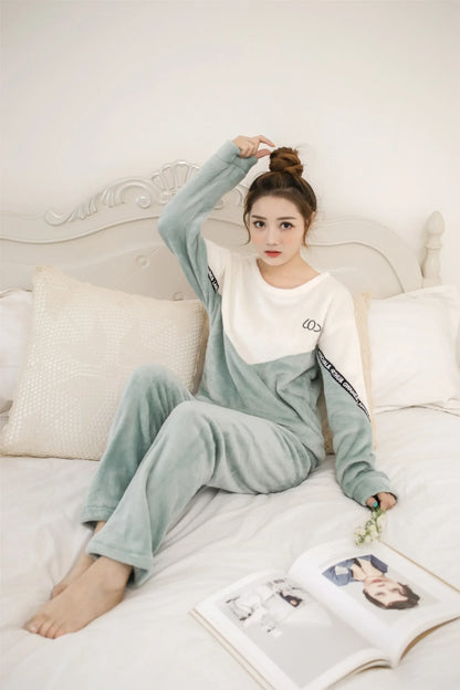 Women Pajamas Autumn Winter Flannel Warm Woman Sleepwear Korean cute Cartoon Pajama Set Fashion Pijama Mujer Home Cloth Pyjamas