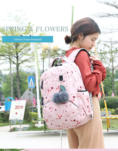 Cherry blossoms elementary school backpack for girls black pink floral bookbag fashion school bags for girls cute flower bookbag