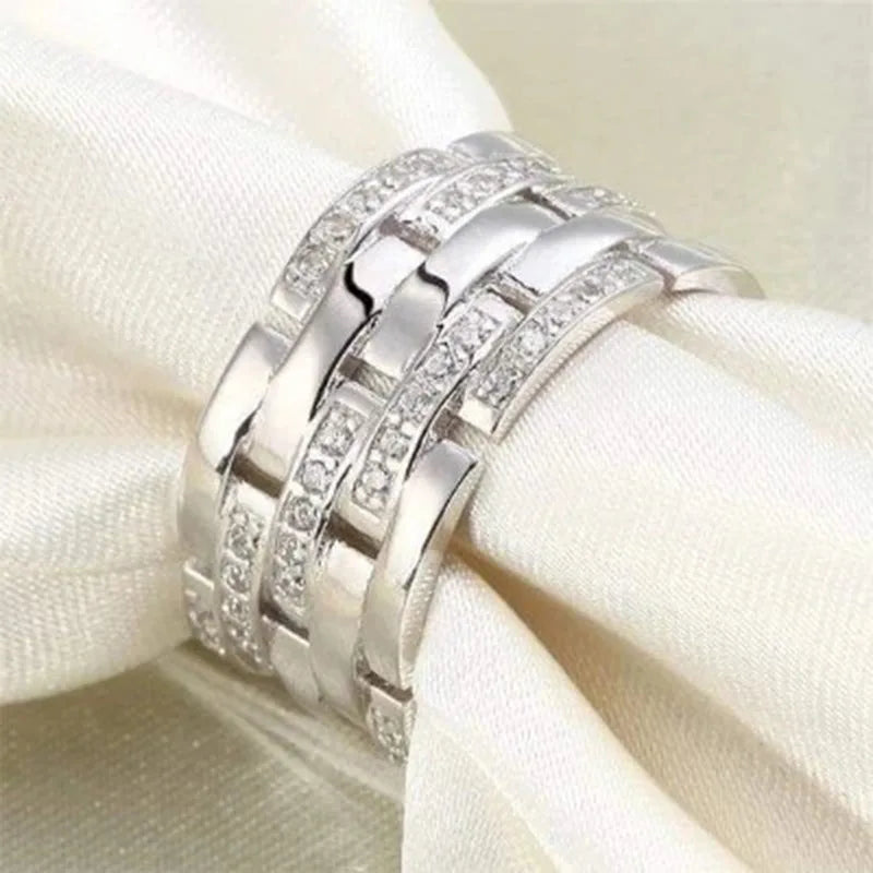 Q653 Silver Diamond Rings Round Brilliant Cut Natural G Color Classic Unisex Wedding Jewelry