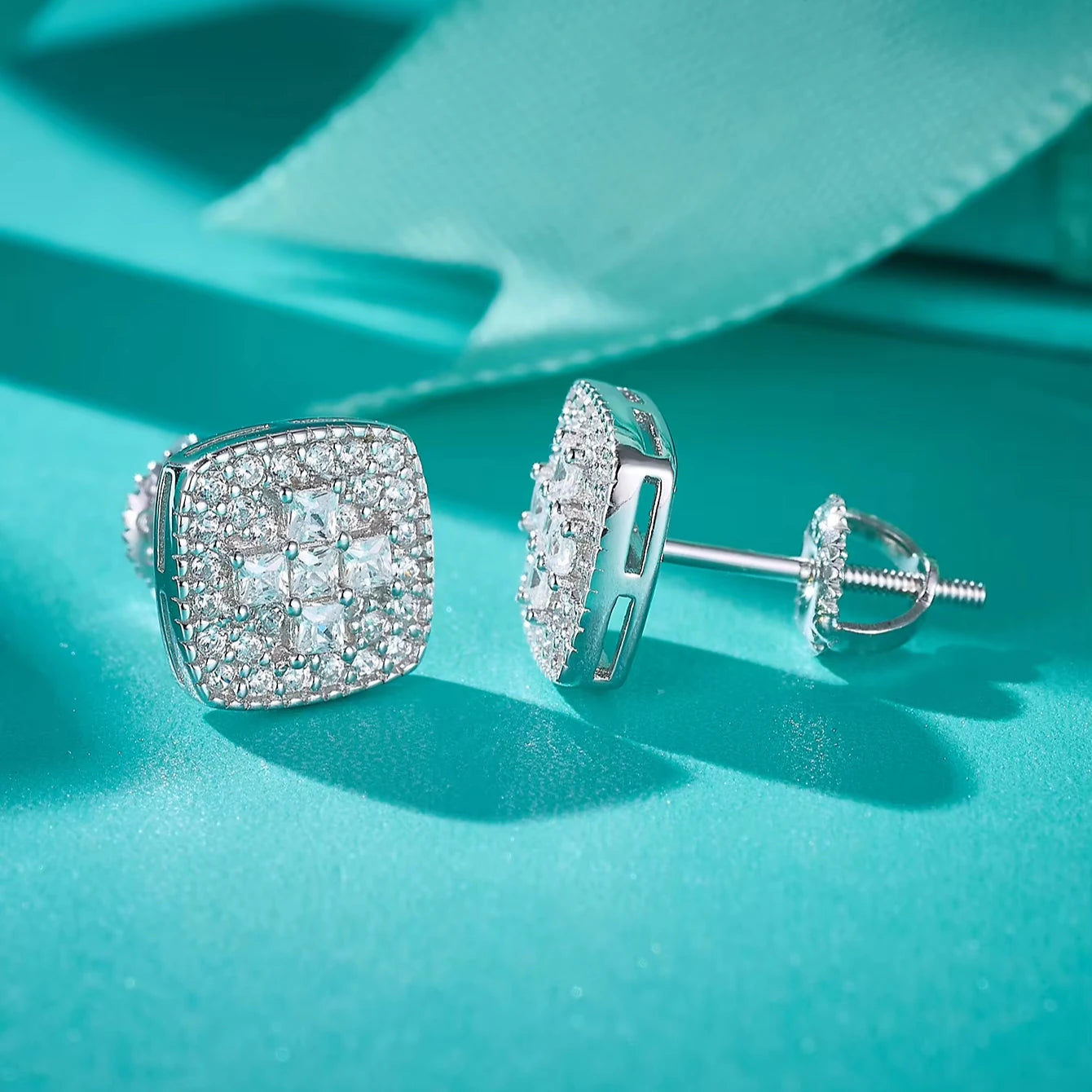 Hot Selling Cushion Cut Moissanite Diamond Stud Ring and Square Earrings Trendy Unisex Gift for Women Men Anniversary Party