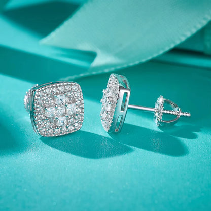 Hot Selling Cushion Cut Moissanite Diamond Stud Ring and Square Earrings Trendy Unisex Gift for Women Men Anniversary Party