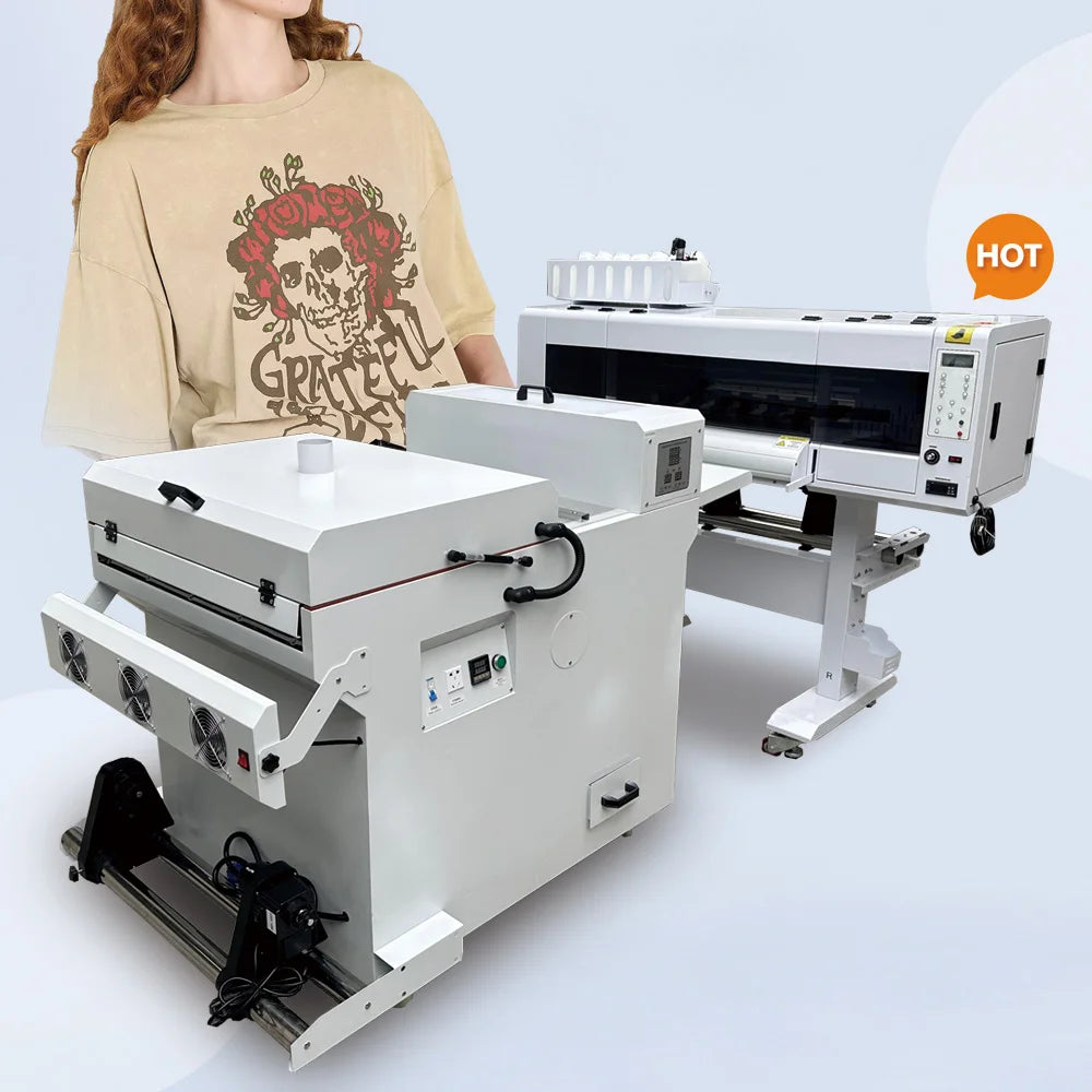 High Speed 60CM A1 DTF Printer 2 Heads XP600 I3200 Print Head A1 60CM Print Width DTF Printer With Powder Shaker Dryer Oven