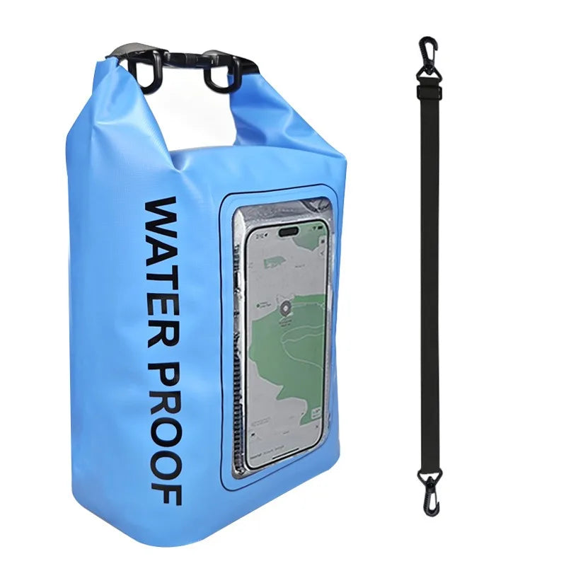 Sinodiving Supplier 2L Roll Top Floating Waterproof Phone Pouch Shoulder Dry Bag Touch Screen for Hiking Camping Surfing Black